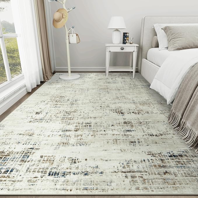 10x14 Washable Area Rug for Living Room Bedroom: Non-Slip Modern Gray White | - Image 8