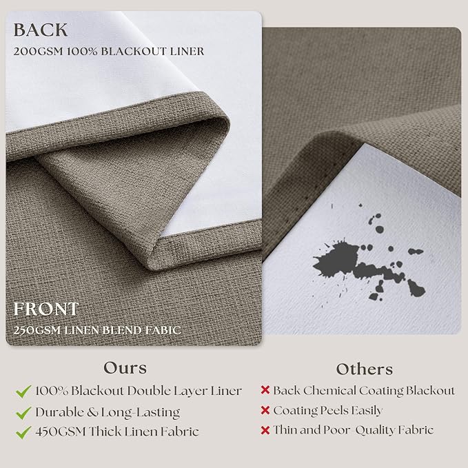 Dark Taupe 96 Inch Blackout Pinch Pleated Curtains 2 Panels - Image 6