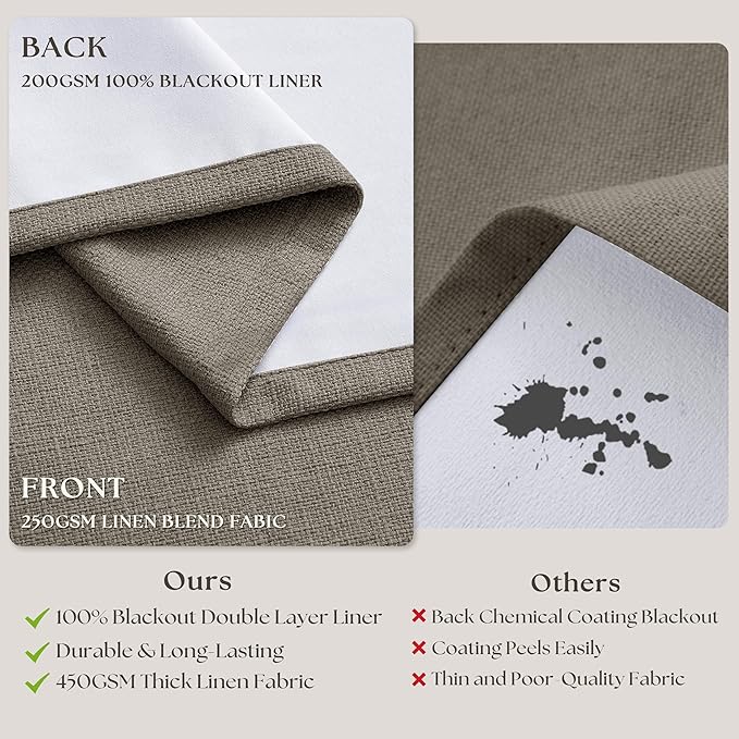 Taupe Gray Linen Blackout Pleated Curtains 90 Inches Long - Image 6