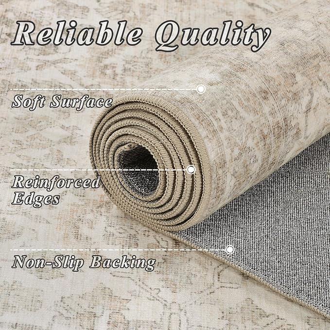 Schweek 6ft Round Area Rug Washable Neutral Non-Slip Living Room Rug Beige | - Image 4