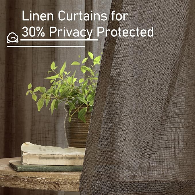 95 Inches Long Linen Curtains for Living Room, Semi Sheer Panels | Rod Pocket - Image 5
