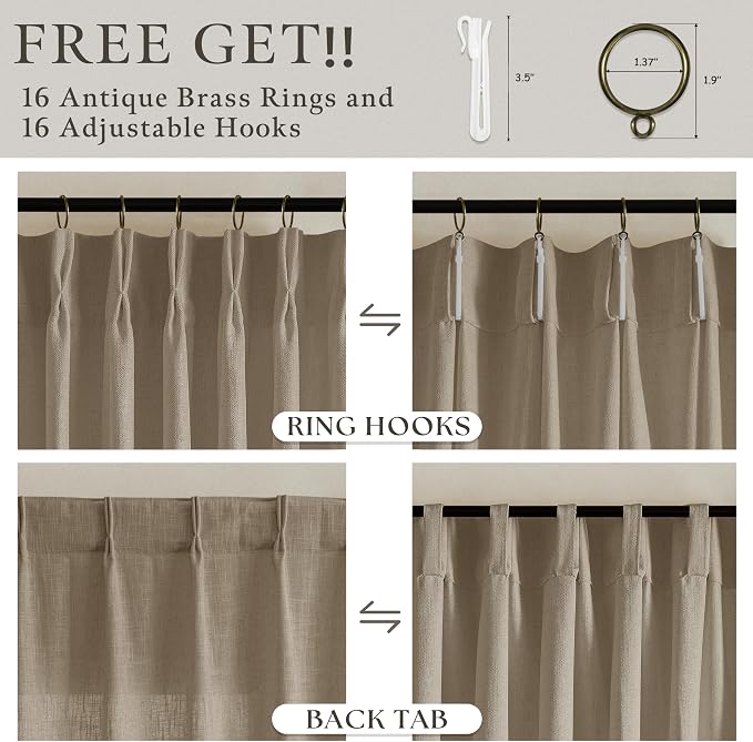 Pinch Pleated 90 Inch Camel Beige Light Filtering Linen Curtains W50xL90 | 90 - Image 6