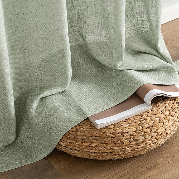 MIULEE Sage Linen Curtains 52x54 Inch Long 2 Panels of Green Window Drapes | - Image 7