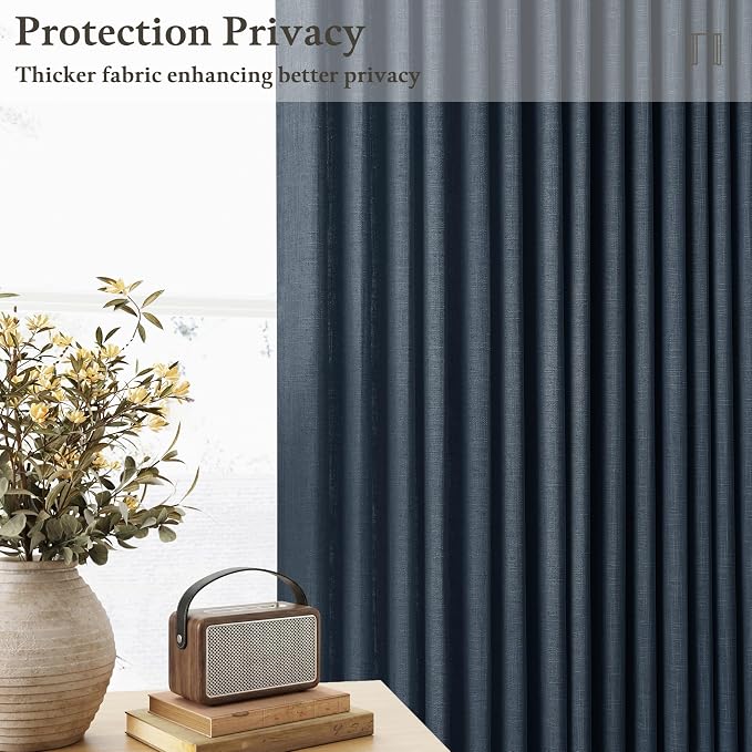 Blue Linen Pleated Light Filtering Sheer Curtains - Image 6
