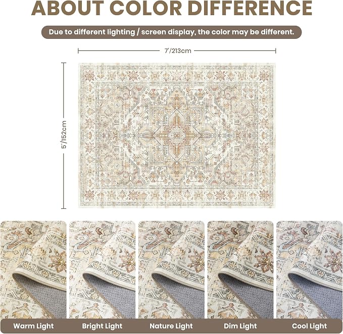 5x7 Area Rugs for Living Room, Large Washable Rug, Dining Room, Low Pile - Image 2