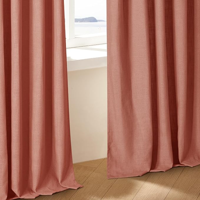 Red Clay Linen Pinch Pleated Curtains 108 Inches Long 2 Panels Firebrick | - Image 8