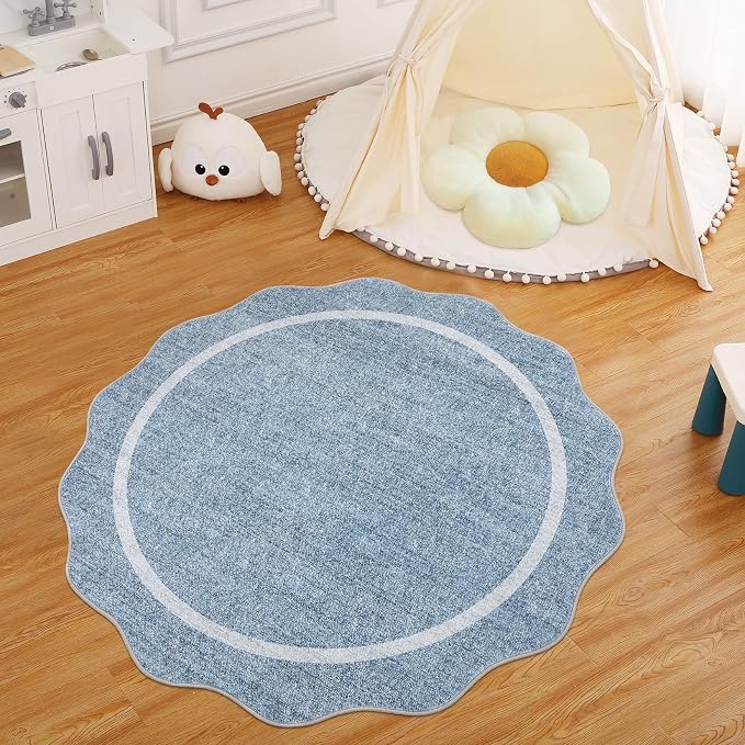 GarveeHome Scalloped Washable Round Rugs Non-Slip Soft Round Rug 4ft - Image 5
