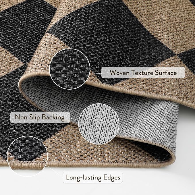 Lahome Colette Checkered Easy Jute Entry Rug, 3x5 Black Outdoor Patio Rug - Image 5