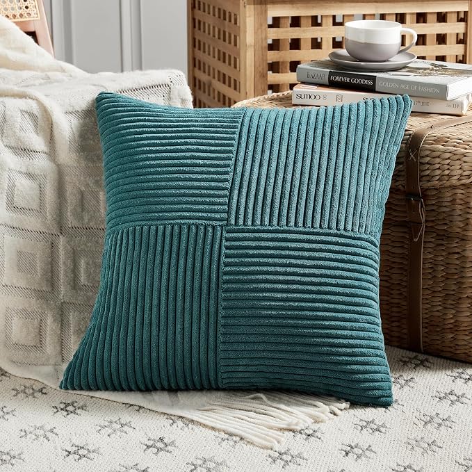 Fancy Homi 2 Packs Teal Euro Decorative Throw Pillow Covers 26x26 Inch - Image 2