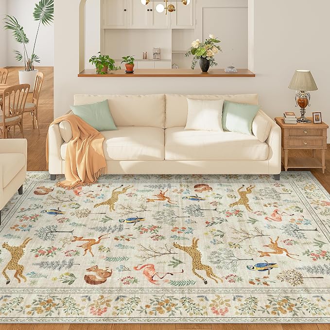 DUKINO 9x12 Area Rug for Living Room, Washable Animal Rug Non Slip, Non-Shedding - Image 3