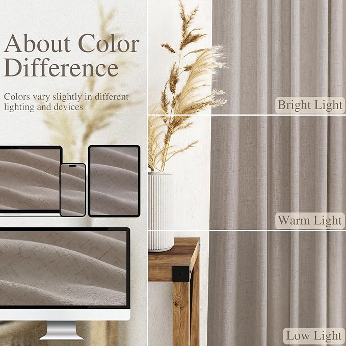 Stone Beige Linen Curtains for Living Room 72 Inches Long Luxury Light - Image 3