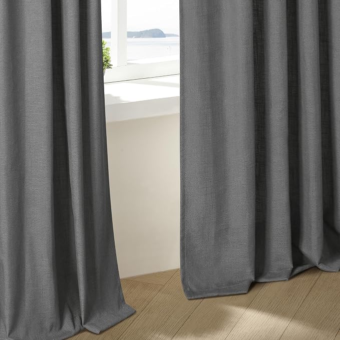 Dark Gray Linen Pinch Pleated Light Filter Curtains 96 Inches Long 2 Panels | - Image 9