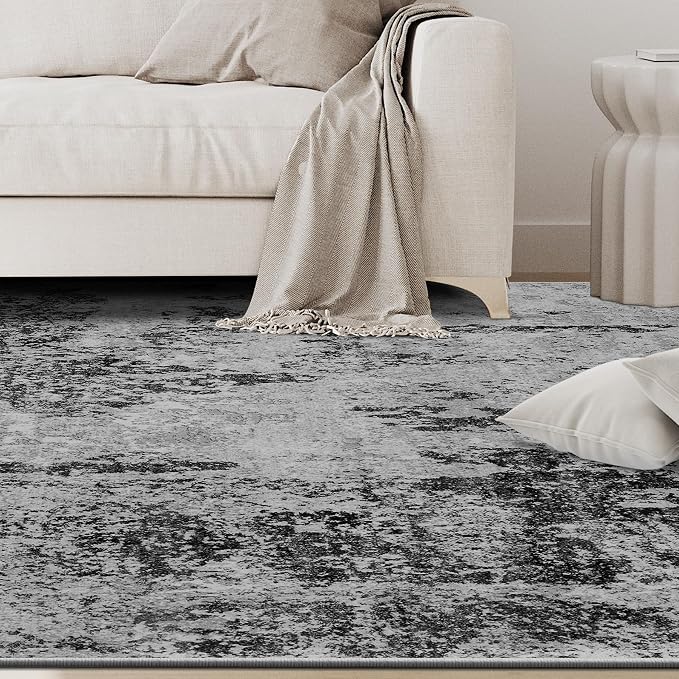 5x8 Area Rugs for Living Room Washable Bedroom Dining Room Black Grey Gold | - Image 9