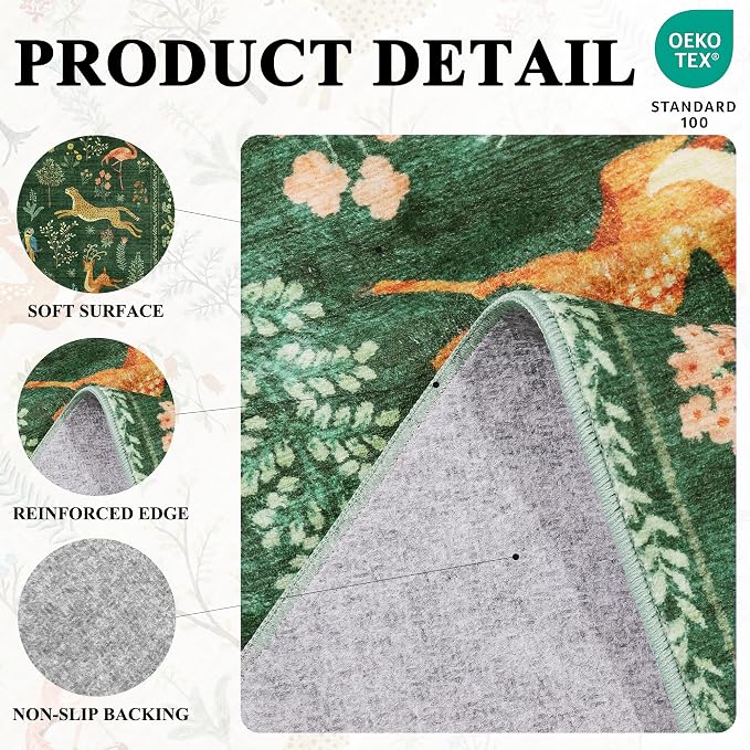 DUKINO 2x5 Rug for Hallway, Washable Animal Runner Rug Non Slip, Stain Resistant - Image 5