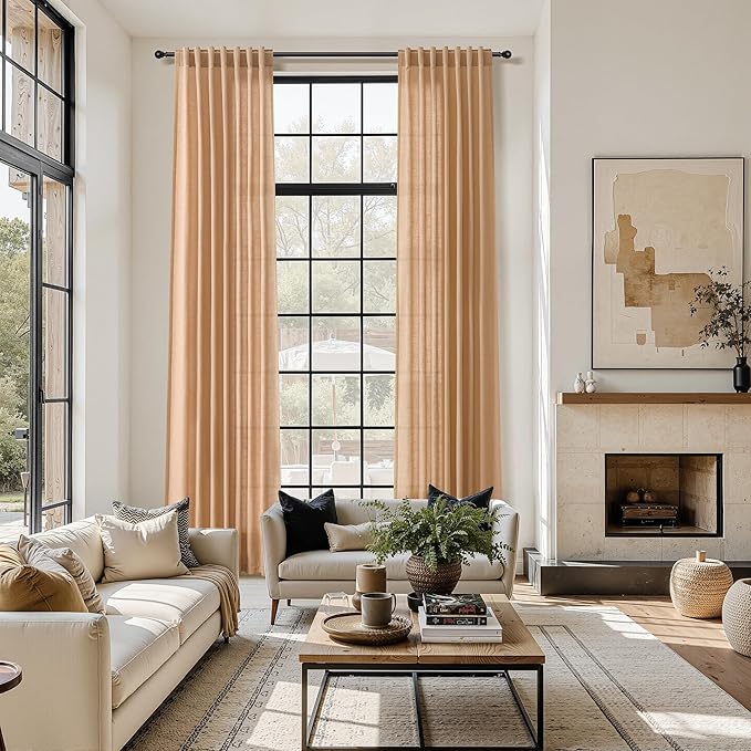 Camel Linen Curtains for Living Room 94 Inches Long Back Tab and Rod Pocket - Image 6