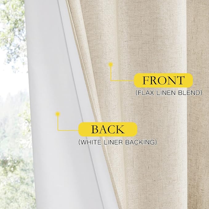 NICETOWN 100% Blackout Linen Texture Curtains 90 inches Long, 2 Panels - Image 5