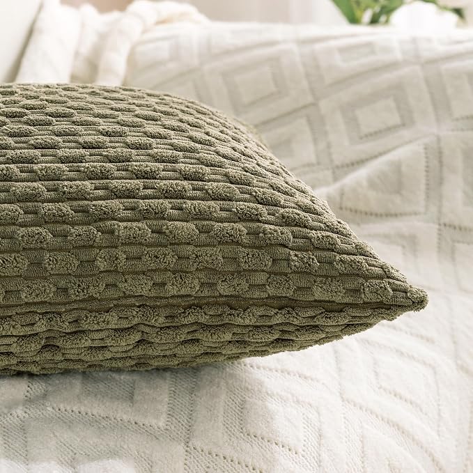 Set of 4 Olive Green Decorative Throw Pillow Covers 18x18 Inch Corduroy Pillow - Image 7