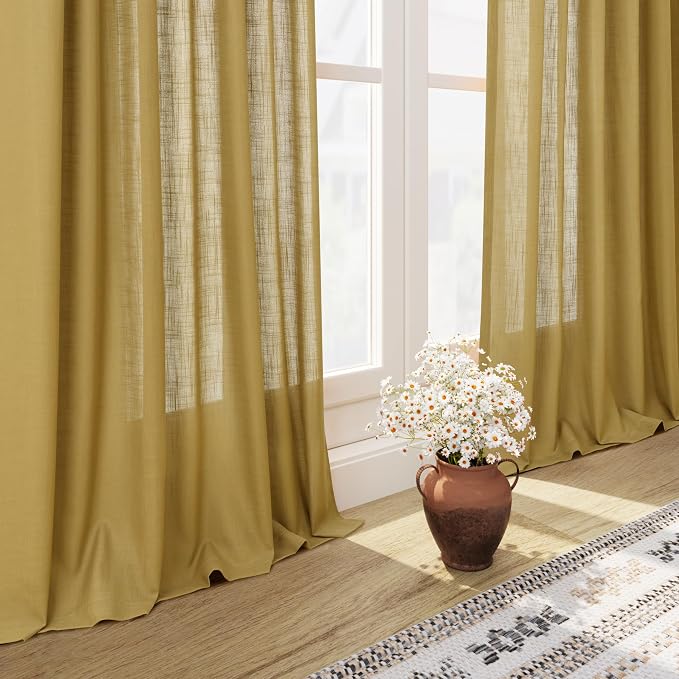 Gold Linen Curtains 63 Inches Long 2 Panel Sets - Image 6