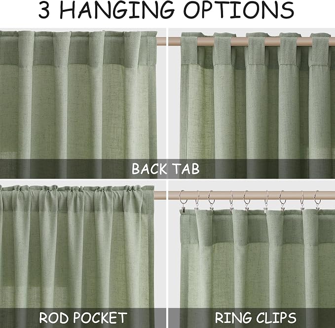 Extra Long Light Sage Linen Curtains 120 Inch - Image 2