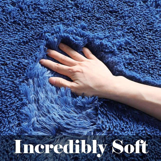 Navy Area Rugs for Bedroom Living Room, 4x6 Blue Fluffy Indoor Bedside Floor Rug - Image 2