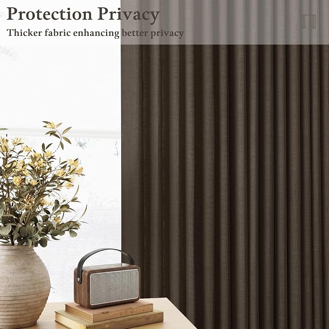 Dark Chocolate Linen Pleated Light Filtering Curtains - Image 2