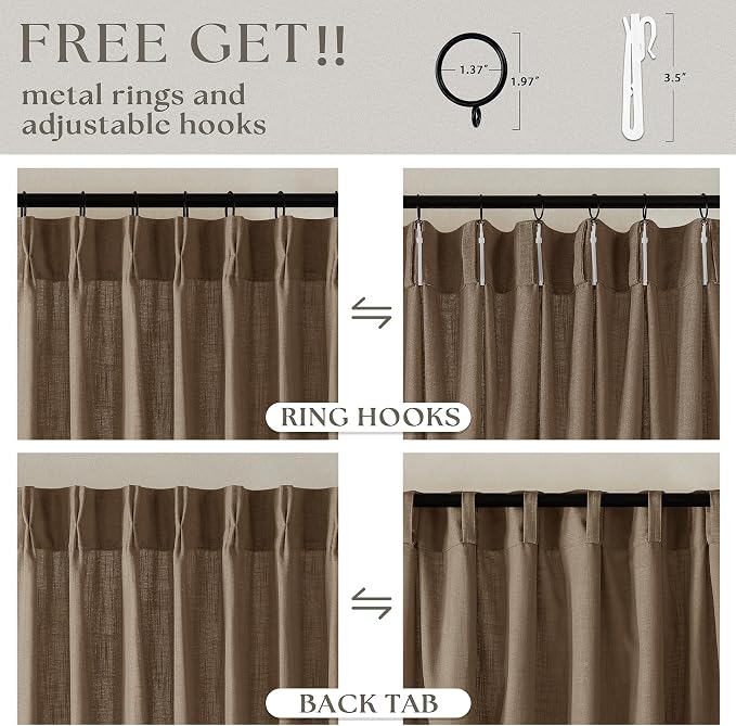 Dutch Cocoa 94 Inch Pinch Pleated Light Filtering Linen Curtains 2 Panels | - Image 5