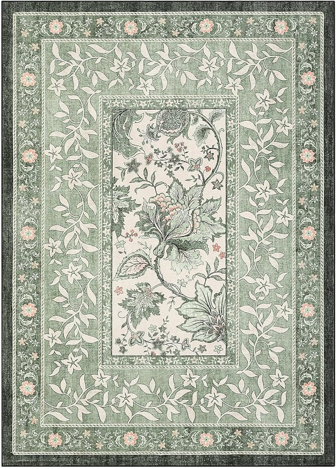GarveeHome Provence Sage Green 3x5 Rug Washable Non-Slip Low-Pile Indoor Rugs - Image 5
