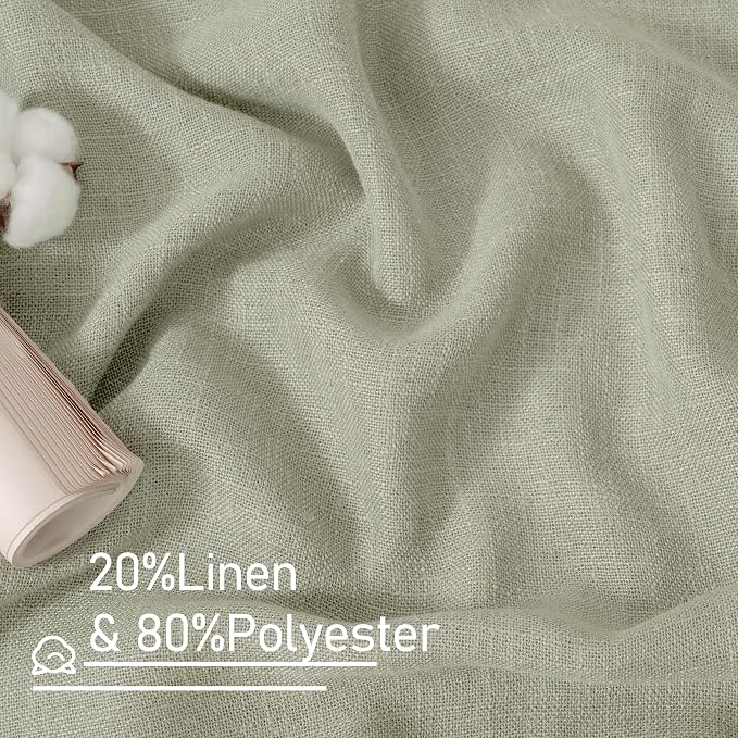 Sage Grey Linen Boho Sheer Curtains 84 inch Length 2 Panels | Light Filtering - Image 2