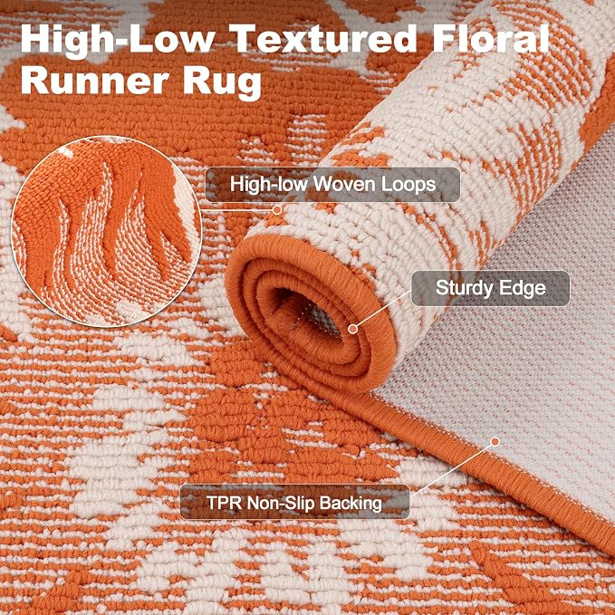 Findosom Fall Washable Area Rug 3x5, Non Slip High-Low Textured Floral Rugs - Image 3