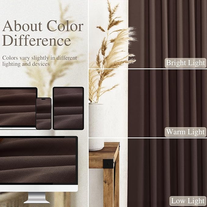 Coffee Linen Curtains for Living Room Back Tab Rod Pocket Semi Sheer Curtain 63 - Image 4