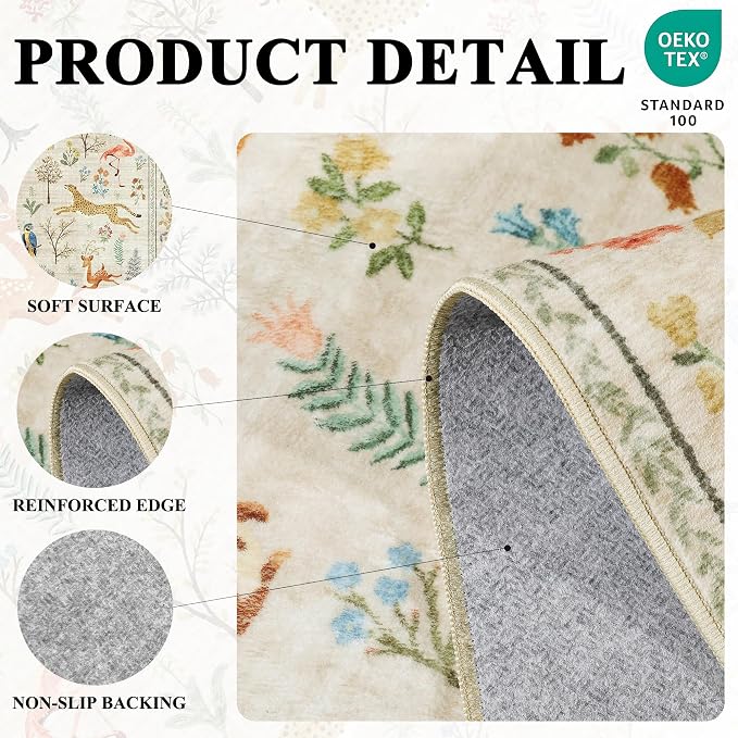 DUKINO 9x12 Area Rug for Living Room, Washable Animal Rug Non Slip, Non-Shedding - Image 5