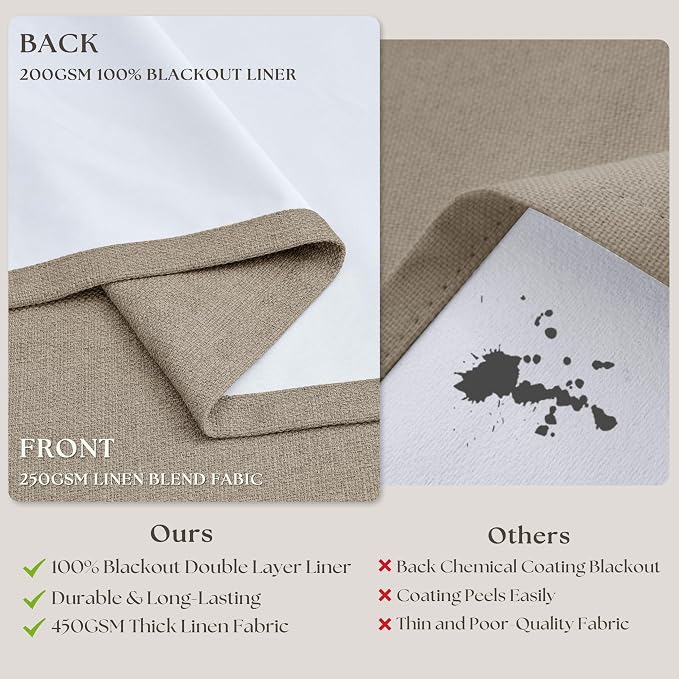 Greige Flax Linen Pinch Pleated Blackout Curtains 86 Inches Long | 100% Black - Image 6