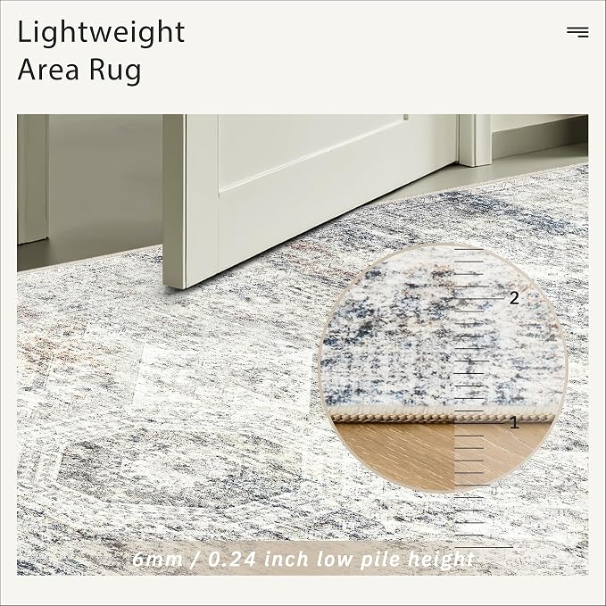 Soalmost Washable Area Rug 8x12 Large Soft Living Room Rugs Blue/Ivory | - Image 7
