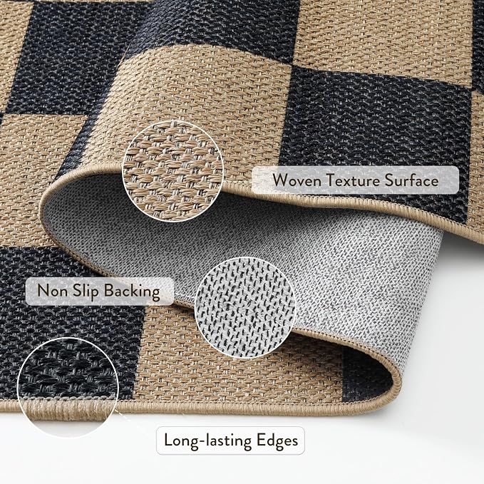 Lahome Checkered Easy Jute 6x9 Area Rugs, Outdoor Patio Rug Washable | - Image 6