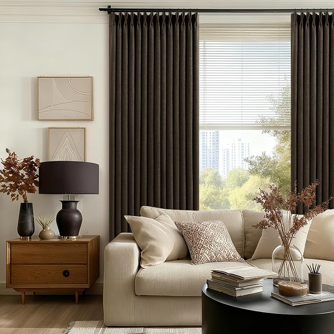 Dark Chocolate Pinch Pleated 100% Blackout Linen Bedroom 80 Inch Curtains | - Image 3