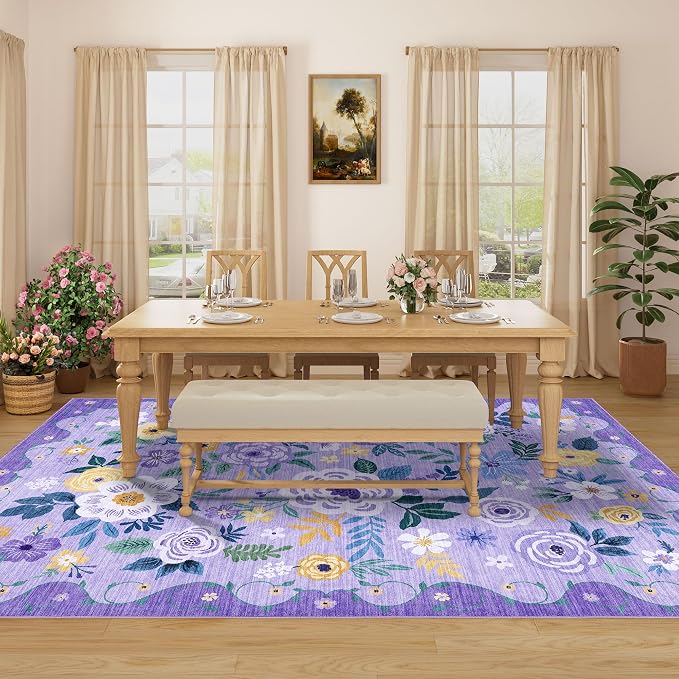 DUKINO 8x10 Area Rugs, Floral Washable Living Room Rug Non Slip, Stain Resistant - Image 5