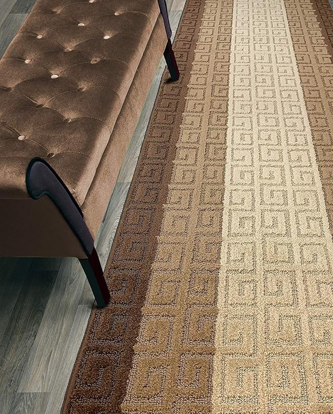 Custom Length Hallway Runner Rug, Slip Resistant, Meander Brown, 26 Inch X 10 by ORFAHOME