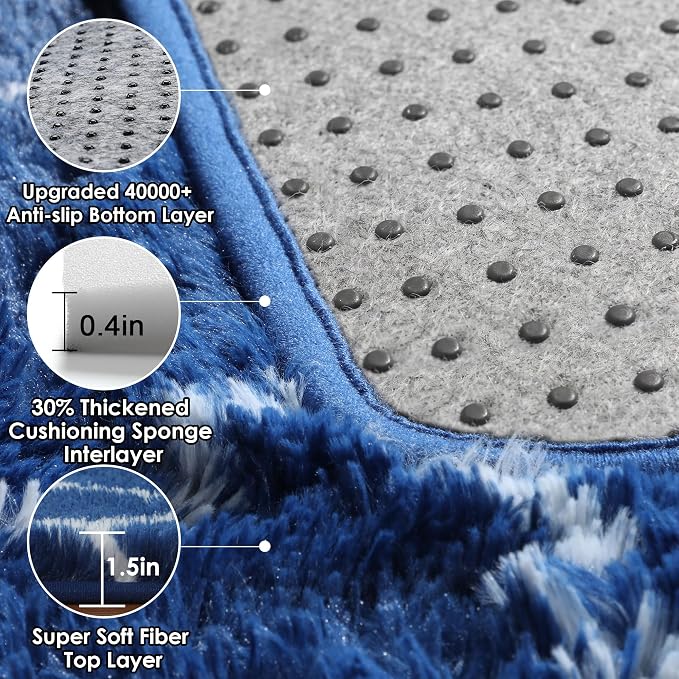 7x9 Area Rugs for Living Room Bedroom, Fluffy Navy Blue and White Boys Rug | - Image 4