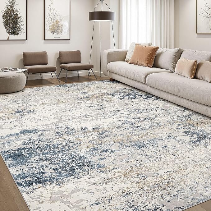 DMOYEST Area Rug Living Room Rugs 10x12 Washable Abstract Beige Blue Carpet | by DMOYEST
