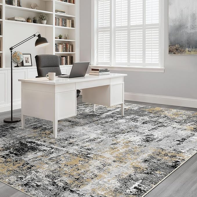 LOONGRUG 6x8 Area Rug Washable Neutral Modern Living Room Rugs Black Gold | - Image 6