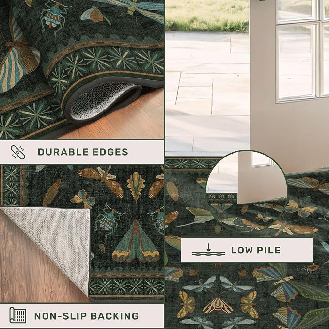 Dark Green Rug for Entryway Indoor- 3x6 Large Washable Kitchen Rug, Non Slip - Image 5