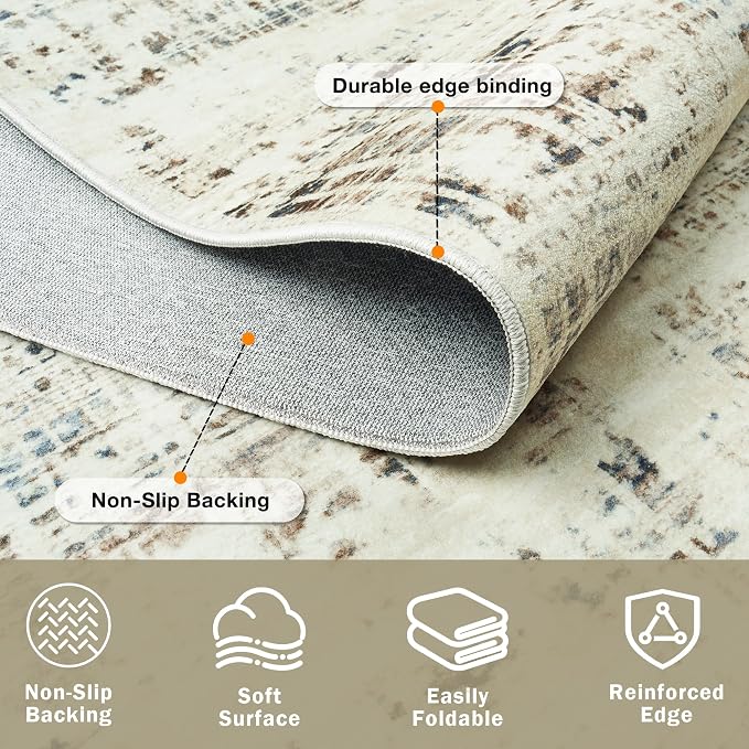 10x14 Washable Area Rug for Living Room Bedroom: Non-Slip Modern Gray White | - Image 4