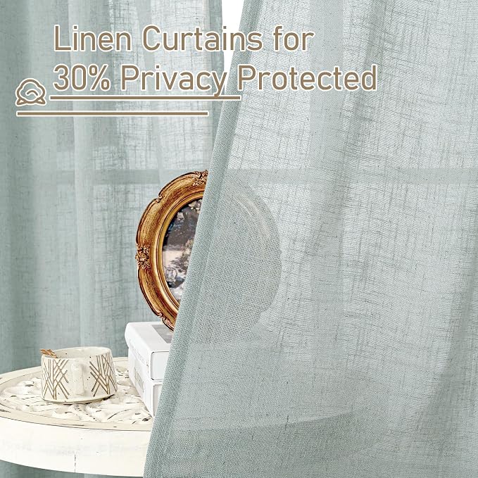 Sheer Linen Curtains 96 inches Long 2 Panels Set - Image 5