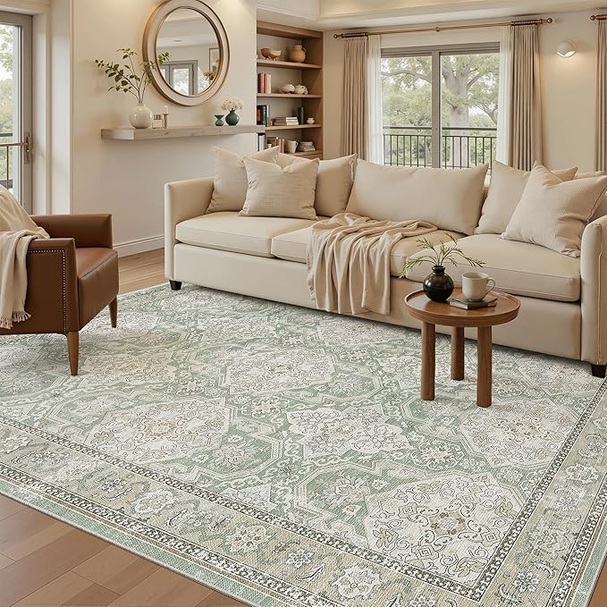 Soalmost 6x9 Area Rug for Living Room Washable Rugs Non-Slip Green/Brown | by Soalmost