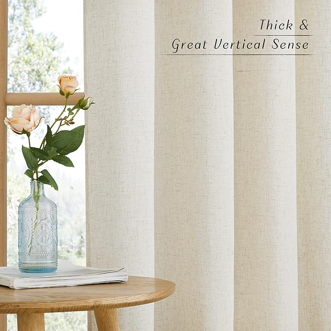 NICETOWN Natural Linen Semi Sheer Doorway Curtains, Grommet Top Thick Flax Semi - Image 5