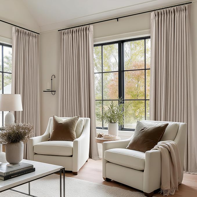 Pinch Pleated Blackout 105 Inch Bedroom Linen Curtains Burlywood Birch | - Image 7