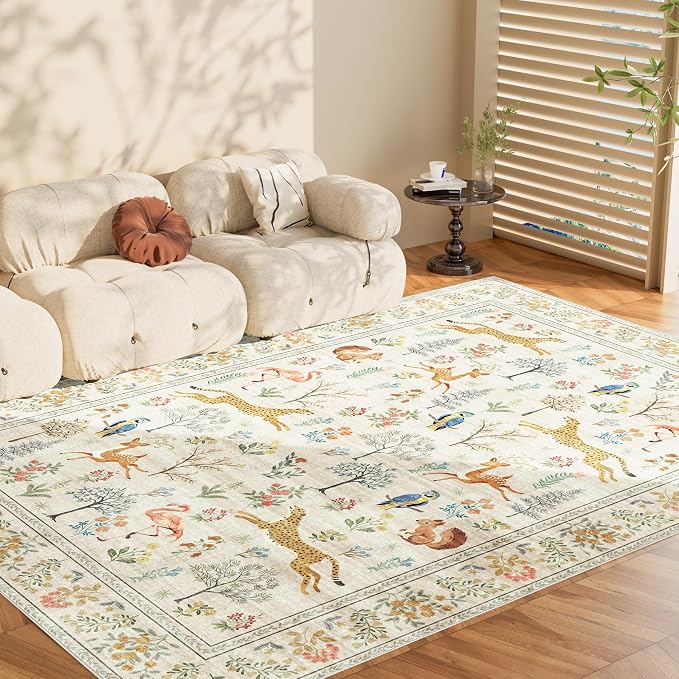 DUKINO 9x12 Area Rug for Living Room, Washable Animal Rug Non Slip, Non-Shedding - Image 8