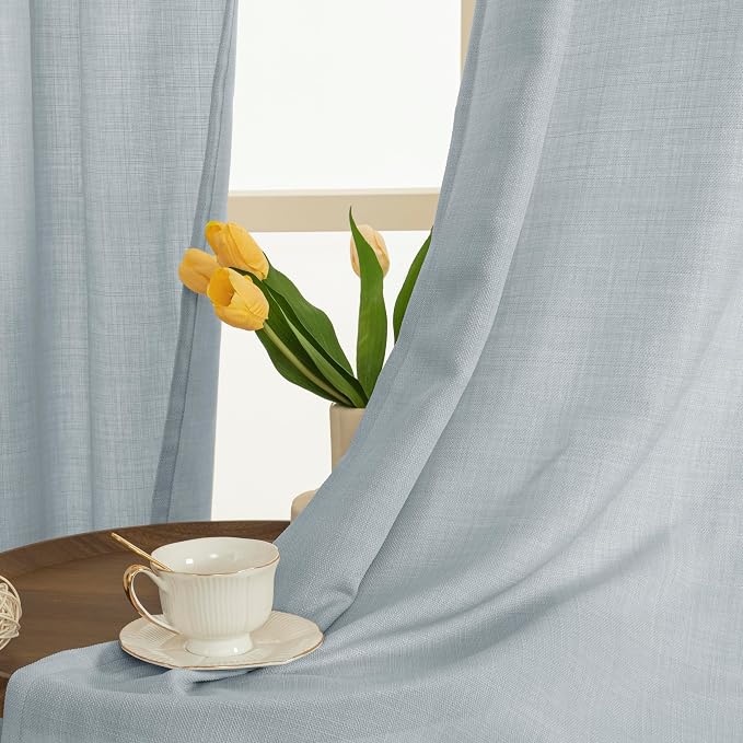 Haze Blue Linen Curtains 84 Inch Length - Image 3