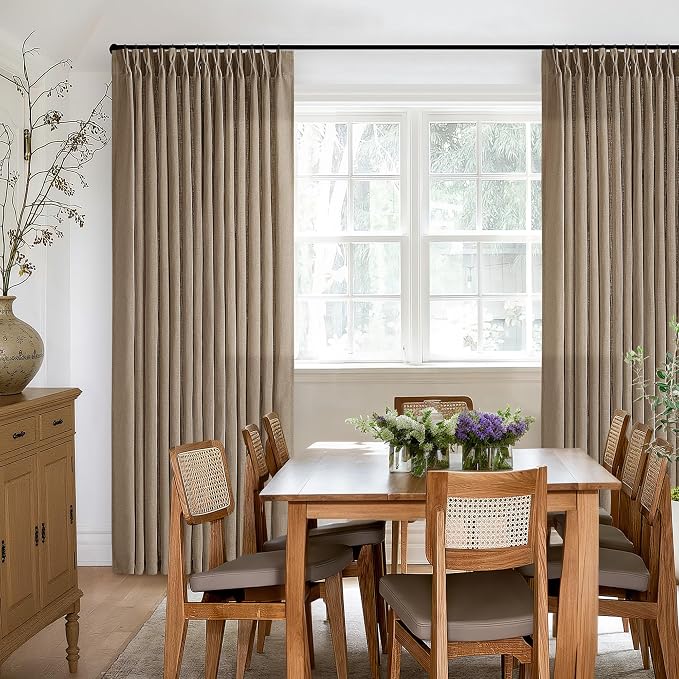 Pinch Pleat Semi Sheer Light Brown Linen Living Room Curtains 90 Inch Long | - Image 7