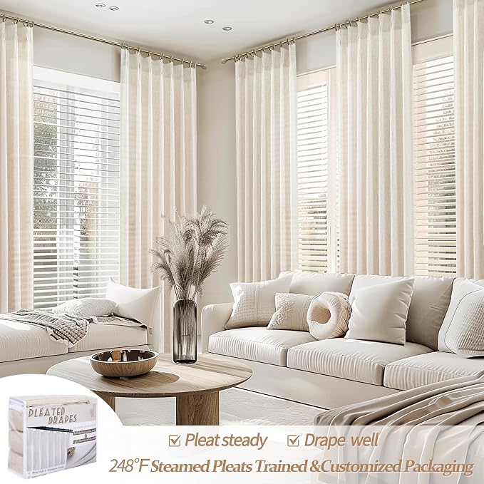 Cream Beige Pleated 92 Inch Boho Curtains - Image 5